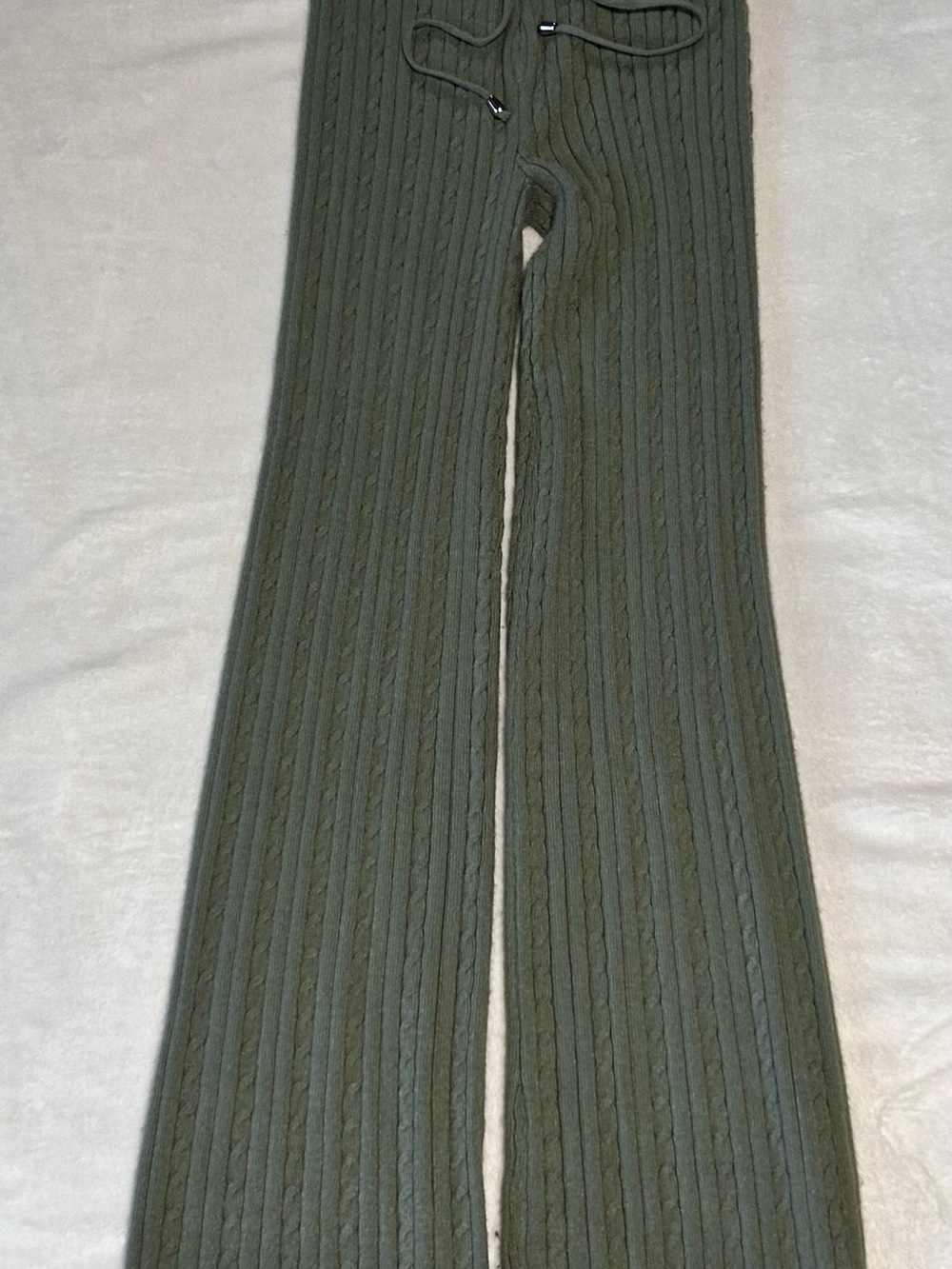 Sincerely Jules Olive Green Ribbed Wide-Leg Knit Jeans